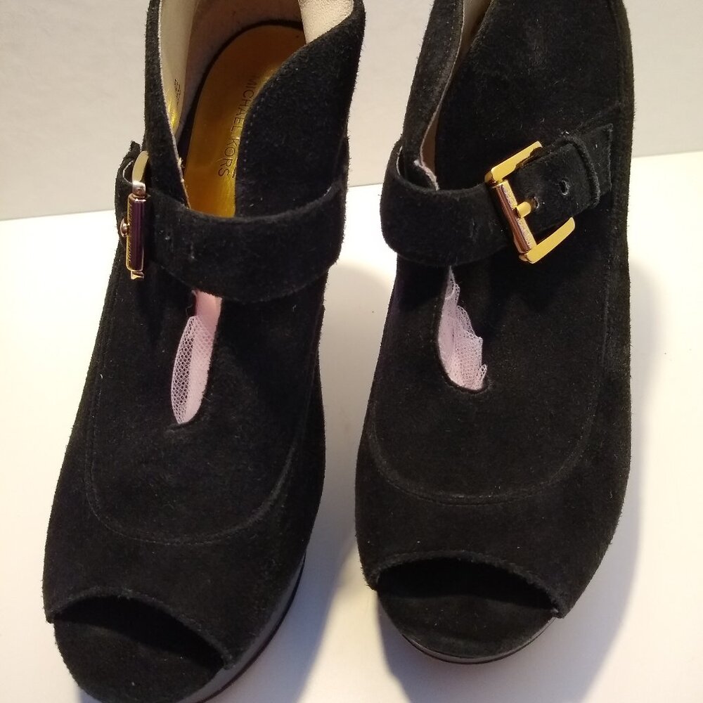 MICHAEL MICHAEL KORS Black Suede Peep Toe Stiletto Booties